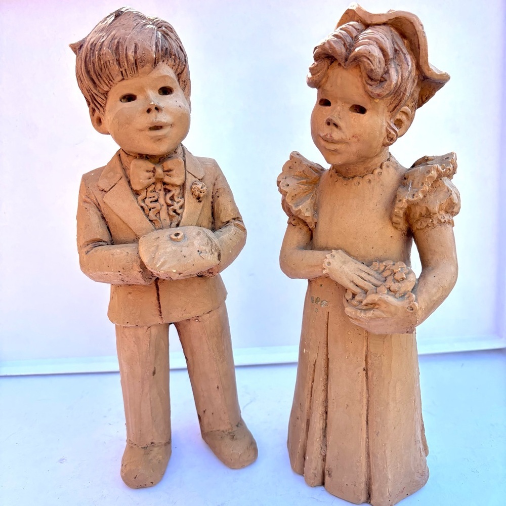 LEE BORTIN Original vintage “Flowe Girl “ and “Boy with Ring” Signed Sculptures